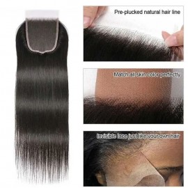 Julia Straight Human Hair Bundles with HD Lace Closure Unprocessed Remy Hair Straight Wave With Closure