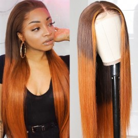 Julia Colored Straight Hair Lace Part Wigs Ombre Orange Ginger Wig Middle Part