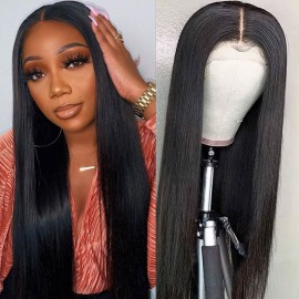 Julia Malaysian Human Hair T Part Wigs Straight Wave Pre Plucked Hairline 150% Density