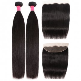 Julia Straight Human Hair Weaves 2 Bundles With 13x4 Frontal Custom Service Handmade Lace Front Wig With Baby Hair