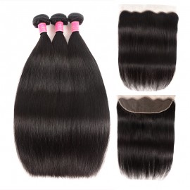 Julia Straight Human Hair 13x4 Transparent Lace Frontal With 3 Bundles Straight Weaves