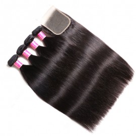 Julia 4Pcs Straight Hair Bundles With 4x4 Lace Closure Human Hair