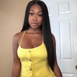 Julia Straight Human Hair Wigs With Baby Hair Natural Black Lace Front Long Straight Wigs