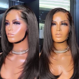 Julia Hair 180% Density Face Framing Layers Cut 13x4 HD Lace Front Straight Human Hair Wig With Pre Plucked Hairline