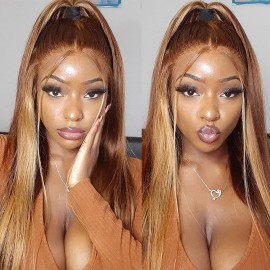 Julia Human Hair Straight Wigs Colored Blonde Highlights Wigs Pre Plucked Middle Part Lace Wigs With Baby Hair Flash Sale