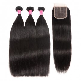 Julia Hair 3pcs Virgin Straight Malaysian Hair Weave Human Bundles With Lace Closure