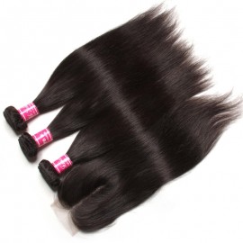 Julia Virgin 3 Bundles Of Peruvian Hair Straight Human Hair Weft With Closure
