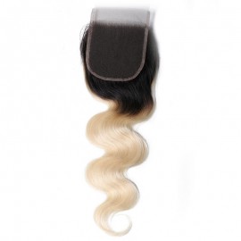 Julia 1B/613 Color Human Hair Body Wave Closure Two Tone Ombre Body Wave Lace Closure