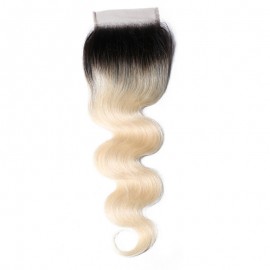 Julia 1B/613 Color Human Hair Body Wave Closure Two Tone Ombre Body Wave Lace Closure