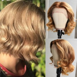 Julia Balayage Platinum Blonde Hair Celebrity Wave Wigs Pre Plucked 13*4 Lace Frontal Ombre Human Hair Wigs