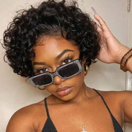 Julia 10 Inch Glueless Short Pix Cut Bob Wigs Bouncy Curls With Bangs Flash Sale