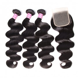 Julia 4x4 Closure With Bundles 3Pcs Body Wave Human Hair With Closure