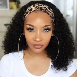 Julia Hair Curly Wave Short Bob Headband Wigs 100% Human Hair Natural Black Headband Wigs For Sale