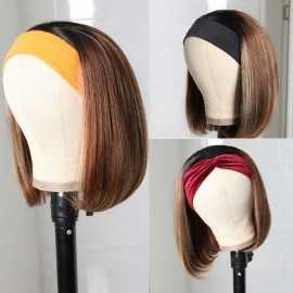 Julia Short Bob Wig Straight Wave Wigs With Headbands Attached Ombre Blonde Wigs 1B/TL412 Adjustable