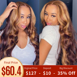 Julia Hair Pre-Sale Affordable Honey Blonde Highlights 13X4 Lace Front Wig 150% Density Body Wave Transparent Lace Human Hair Wigs Get 35% Off With Code:BLACK35