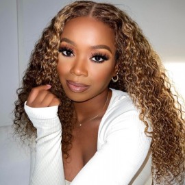 Julia Hair Rich Brown Highlight Water Wave Lace Front Wigs 150% Density Full And Bouncy High Quality Bench Wave Human Hair Wig