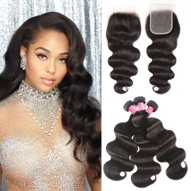 Julia 4x4 Closure With Bundles 3Pcs Body Wave Human Hair With Closure