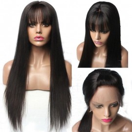 Julia Hair Affordable Glueless Straight 13x4 Lace Front Wigs With Bangs Straight Human Hair Wigs For Women
