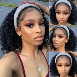 Julia Hair Short Bob Wigs Curly Headband Bob Wigs 100% Human Hair Natural Black Headband Wigs