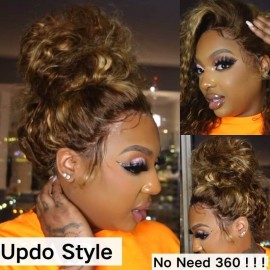 Julia Honey Blonde Water Wave Highlighted Wig 13x4 Lace Front Human Hair Wigs Pre Plucked Piano Brown Color Wig Beyonce Grammys Awards Style