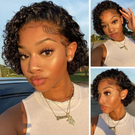 Plucked Bleached Knots Short Pix Cut Wig Short wig With Beautiful Curl