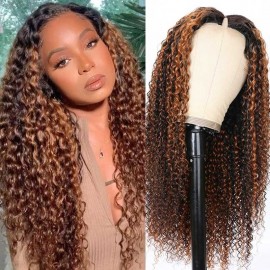 Julia Hot V Part Balayage Curly Wig Upgrade U Part Wig No Leave Out Glueless Ombre Highlight Human Hair Wig Flash Sale