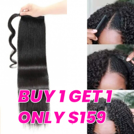 Julia Buy One Get One Free: V Part Kinky Curly Wigs Upgrade U Part Glueless Wigs With Straight Weave Ponytail 100% Human Hair