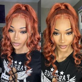 Julia Hair Affordable Body Wave 13x4 Copper Brown Lace Front Wig Pre-plucked Colored Natural Human Hair Wigs for Women
