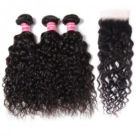 Julia 3 Pieces Water Wave Weaves Human Hair With 4x4 Lace Closure