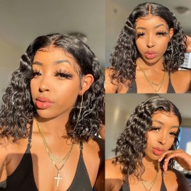 Julia Hair HD Lace Wig Water Wave Glueless Short Bob Wig 150% Density Undetectable Lace Closure Wig Flash Sale No Code Needed
