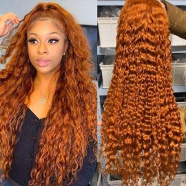 Julia Hair Ginger Color Water Wave Human Hair Wigs Middle Part Lace Front Colored Wigs Pre-Plucked Natural Hairline