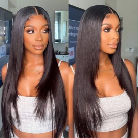 Julia Hair 180% Density Face Framing Layers Cut 13x4 HD Lace Front Straight Human Hair Wig With Pre Plucked Hairline