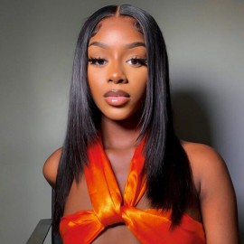 Julia Medium Length Layer Cut 13x4 Lace Front Straight Human Hair Wig With Pre Plucked Hairline