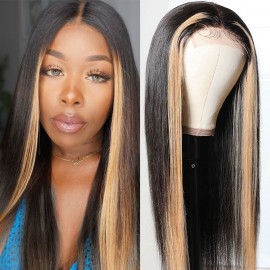 Julia Highlight Human Hair Wigs For Women Colored Honey Blonde Straight Hair Wigs Pre Plucked