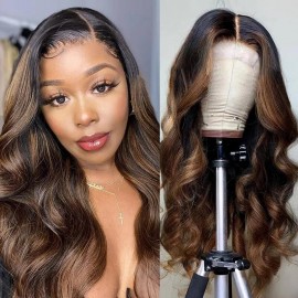 Julia Highlight Body Wave Colored Wigs 13x4 Transparent Lace Front Wig #FB30 Human Hair Lace Wigs For Women