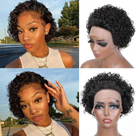 Plucked Bleached Knots Short Pix Cut Wig Short wig With Beautiful Curl
