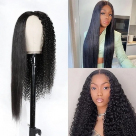 Julia Amazing Wet and Wavy Curly V Part Wigs Glueless Deep Curly Human Hair Wigs Beginner Friendly 150% Density