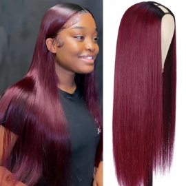 Julia V Part Straight Ombre Burgundy Wigs Upgrade U Part Glueless Human Hair Wigs With Dark Root 150% Density