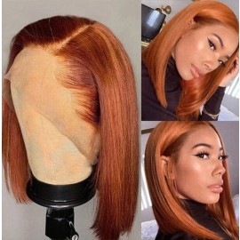Julia Colored Blunt Cut Bob Human Hair Wigs Auburn Brown With Copper Highlights 13X4 Lace Front Wigs