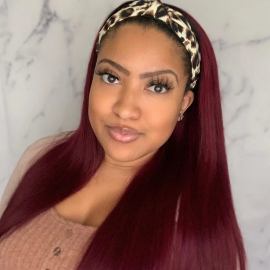 Julia Hair 24" Inches 99J Burgundy Color Straight Headband Wig Glueless Yaki Straight Human Hair Wigs Clearance Sale
