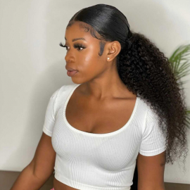 Julia Natural Black Kinky Curly Long Weave Ponytail 100% Human Hair Extension Hair Piece