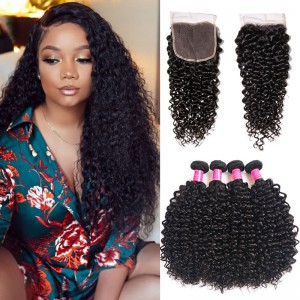 Julia Virgin Curly Malaysian Hair Bundles With Closure Best Malaysian Jerry Curly 4 Bundles with Closure
