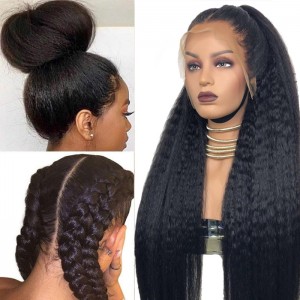 Julia Hair Affordable 4x0.75 Lace Part Kinky Straight Realistic 4C Kinky Edges Wig 100% Healthy Lace Front Wig No Baby Hair Style Pre-Plucked Beginner Friendly 