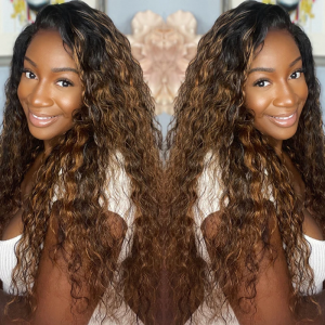 Julia Hair 13x4 Lace Frontal Water Wave Balayage Highlight 150% Density Dark Roots Lace Front Human Hair Wig