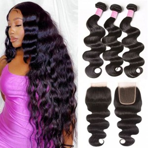 Julia 3 Bundle Deals Virgin Body Wave Brazilian Hair Weave With Lace Closure