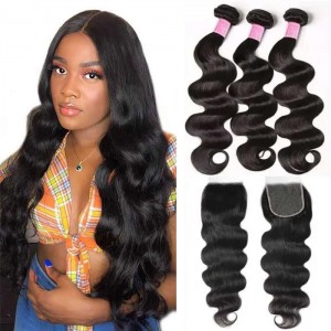 Julia Hair Body Wave 3 Bundles Human Hair With 5x5 HD Lace Closure 100% Unprocessed Weave Hair Extensions