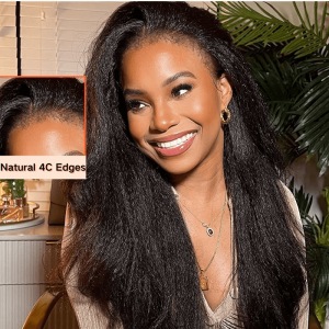 Julia Hair 13x4 Normal Lace Front Wig / Pre Everything Kinky Straight 13x4 Full Frontal With 4C Kinky Edges Put on And Go Realistic Human Hair Wig