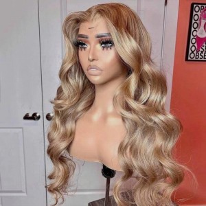 Julia Hair Pre-everything Glueless Full Frontal Wig | 13x4 Lace Front Body Wave Dark Blonde Champagne Color Layered Put On And Go Wig