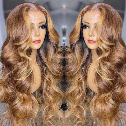 Julia Hair Affordable 13x4 Honey Blonde Ombre Color Highlight Body Wave Wig 150% Density Lace Front Wig For Flash Sale