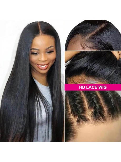 Julia 4x0.75 5x5 HD Lace Wigs 180% Hair Density Pre Plucked Lace Closure Straight Wave Human Hair Wigs